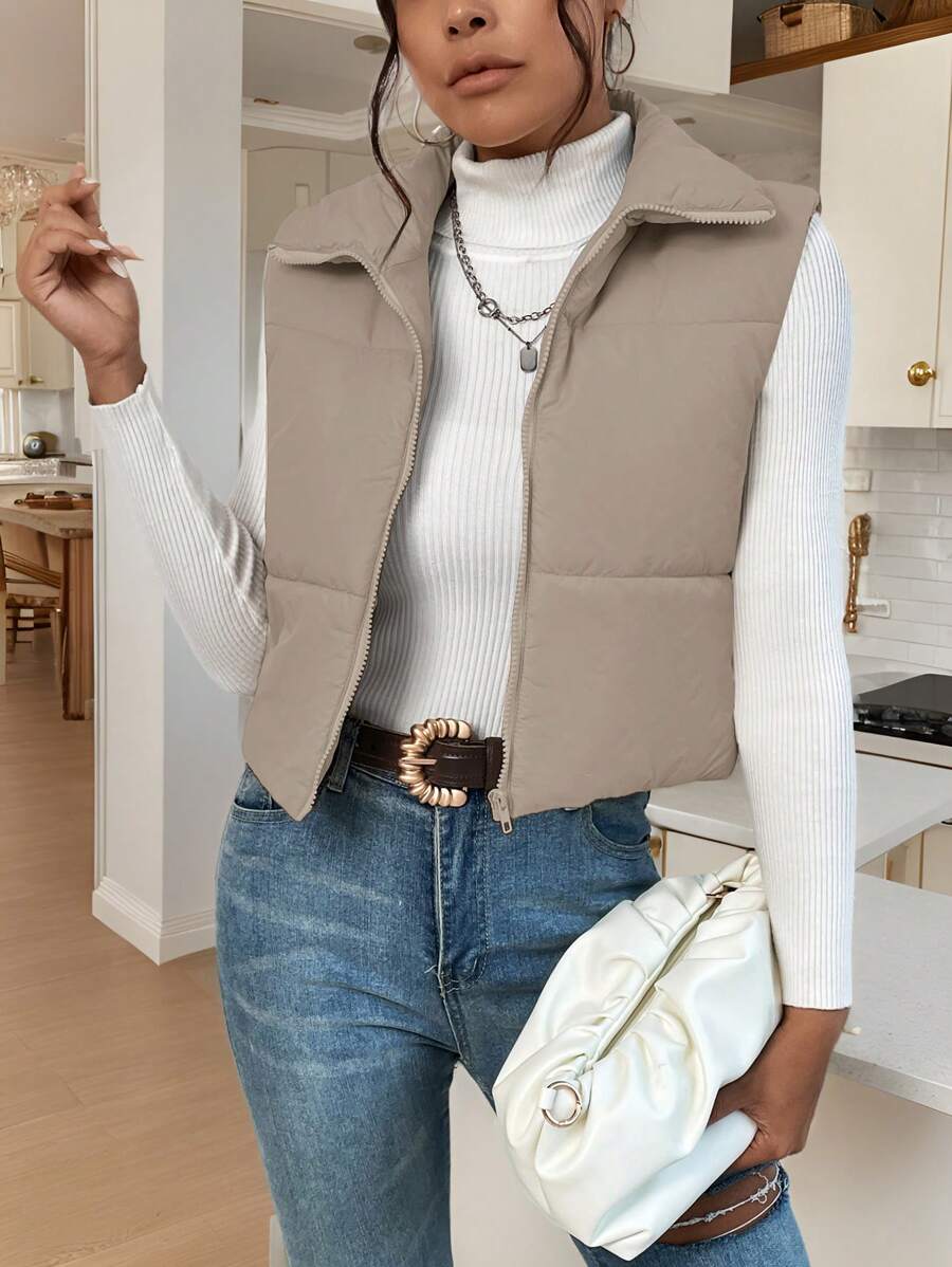 EZwear Women's Down Quilted Collared Sleeveless Jacket, Winter, Women's Sleeveless Zip-Up Casual Warm Padded Coat, Winter Women Coat, Black Jacket, Winter Women Clothes, Black Coat, Retro, Elegant Women, Festival Clothes, Business Casual Women,