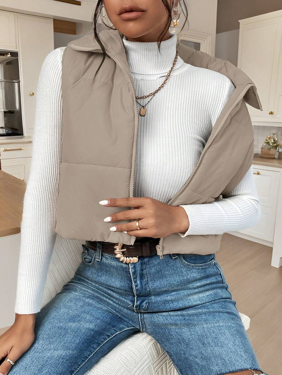 EZwear Women's Down Quilted Collared Sleeveless Jacket, Winter, Women's Sleeveless Zip-Up Casual Warm Padded Coat, Winter Women Coat, Black Jacket, Winter Women Clothes, Black Coat, Retro, Elegant Women, Festival Clothes, Business Casual Women,