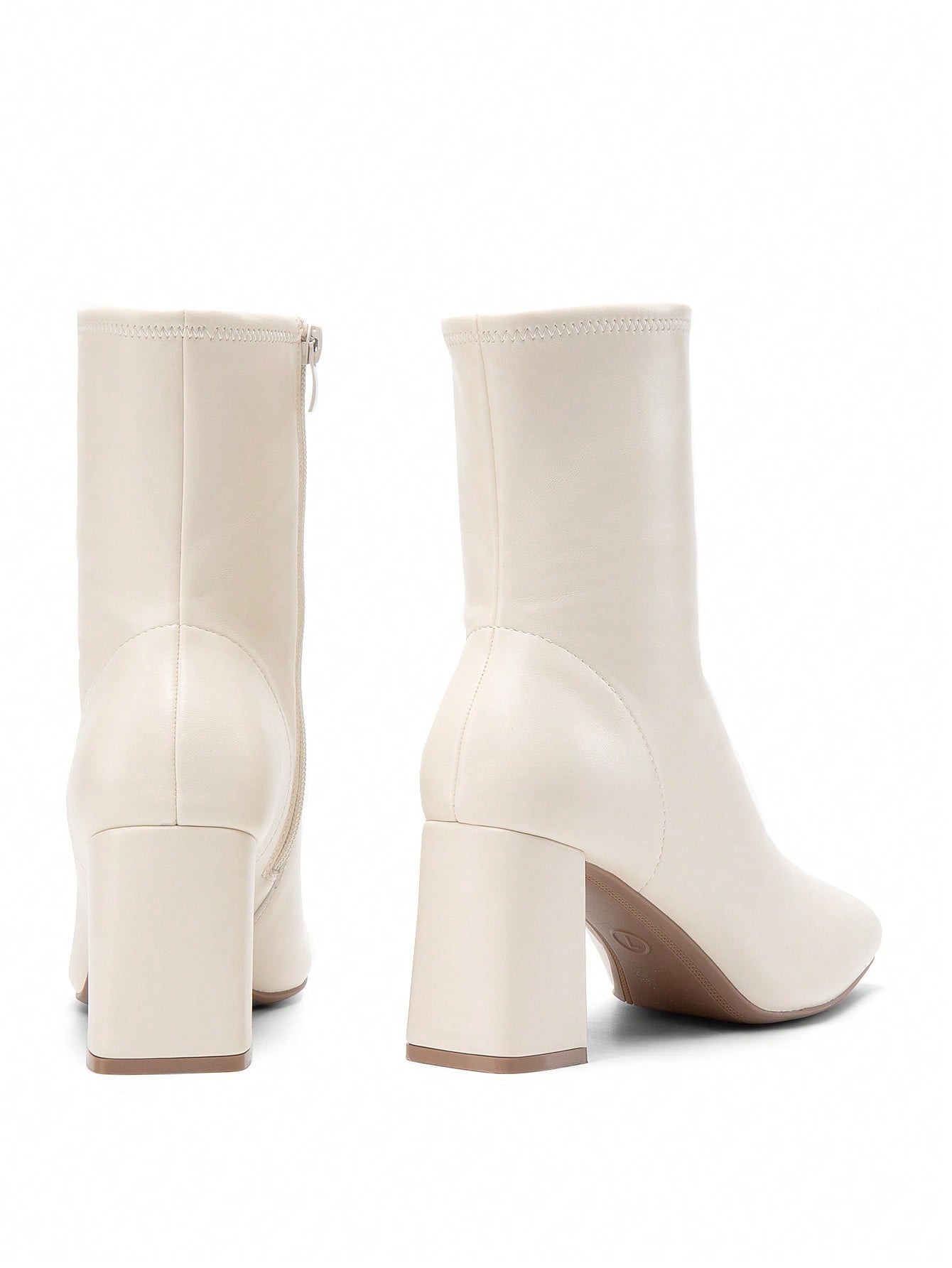 Women's Square Toe Ankle Boots With Side Zipper, Slim Plain Style, High Chunky Heel, Simple And Versatile Fashion For Party