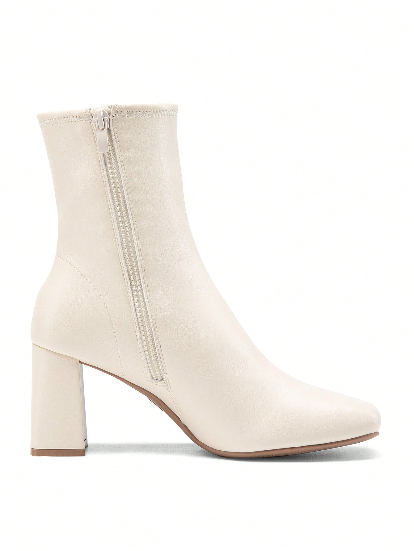 Women's Square Toe Ankle Boots With Side Zipper, Slim Plain Style, High Chunky Heel, Simple And Versatile Fashion For Party