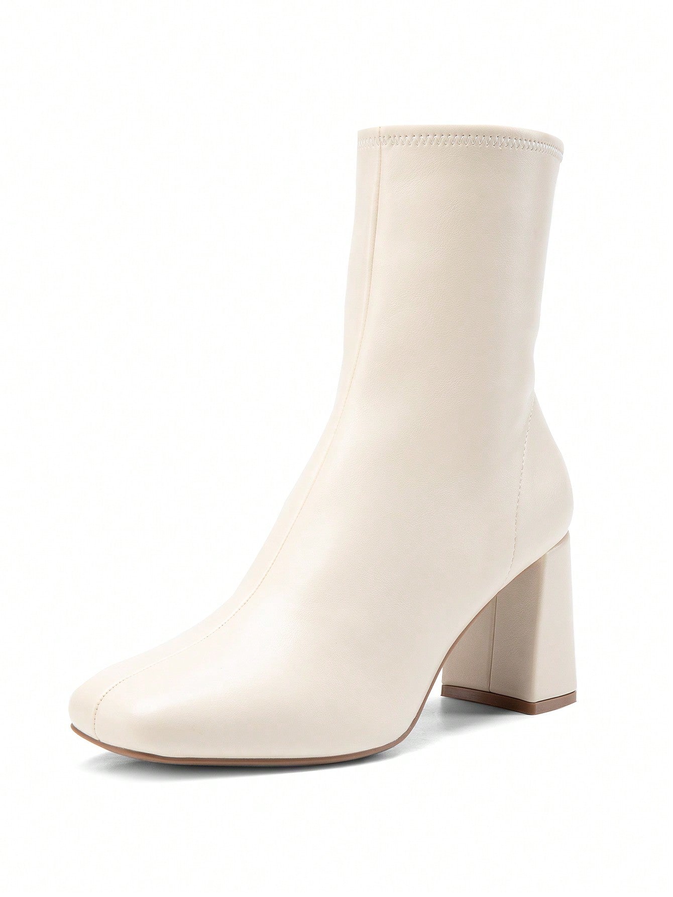 Women's Square Toe Ankle Boots With Side Zipper, Slim Plain Style, High Chunky Heel, Simple And Versatile Fashion For Party