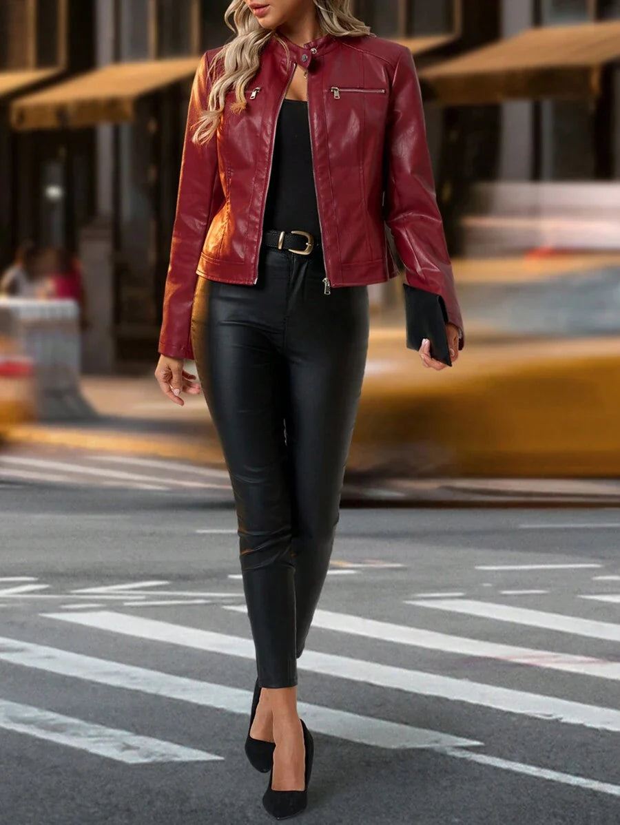 Editum Slim Fit Zip-Up Fleece Jacket With Lining, Black High Collar Casual Street Style Long Sleeve Women's Jacket For Autumn/Winter Black Jacket Women Cropped Jacket Black Crop Jacket Jackets For Women Casual Black Blazer Women,Cozy Fall And Winter Clot