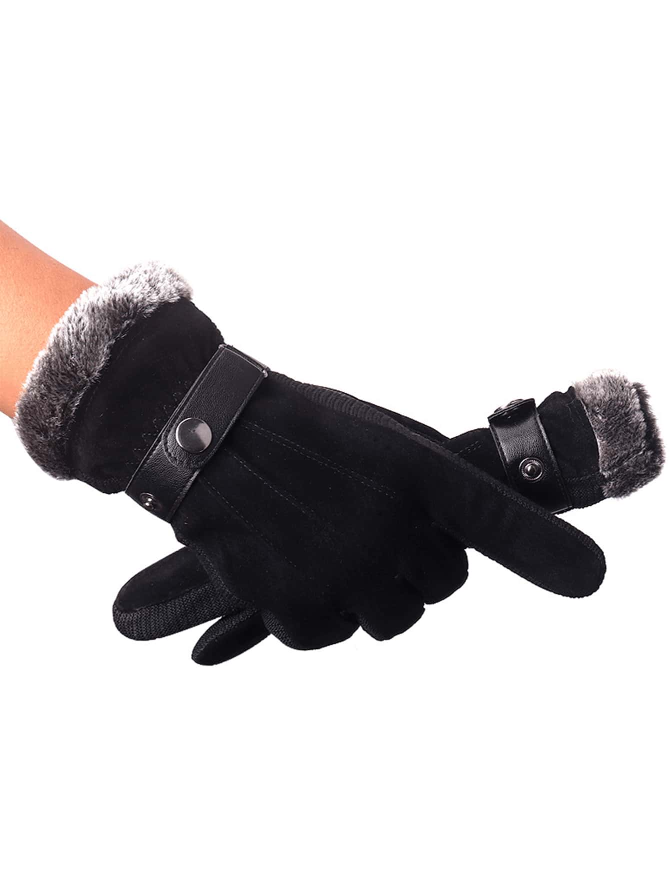 Men's Warm Thermal Lined Cycling Gloves, Winter Warmth, Thick PU Leather And Fur, Suitable For Motorcycle And Mountain Sports, Winter Hand Warmers