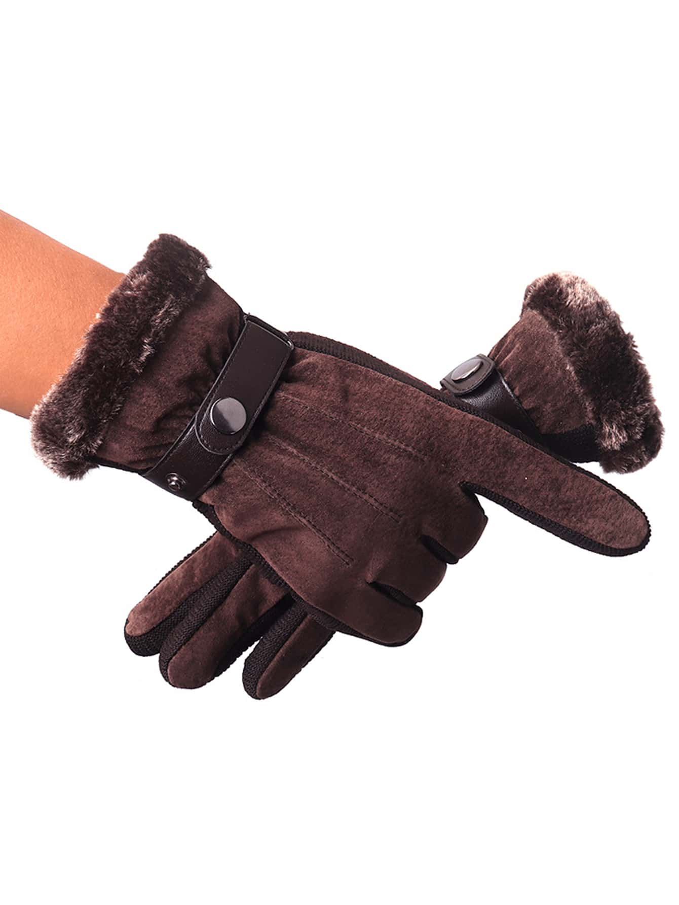 Men's Warm Thermal Lined Cycling Gloves, Winter Warmth, Thick PU Leather And Fur, Suitable For Motorcycle And Mountain Sports, Winter Hand Warmers