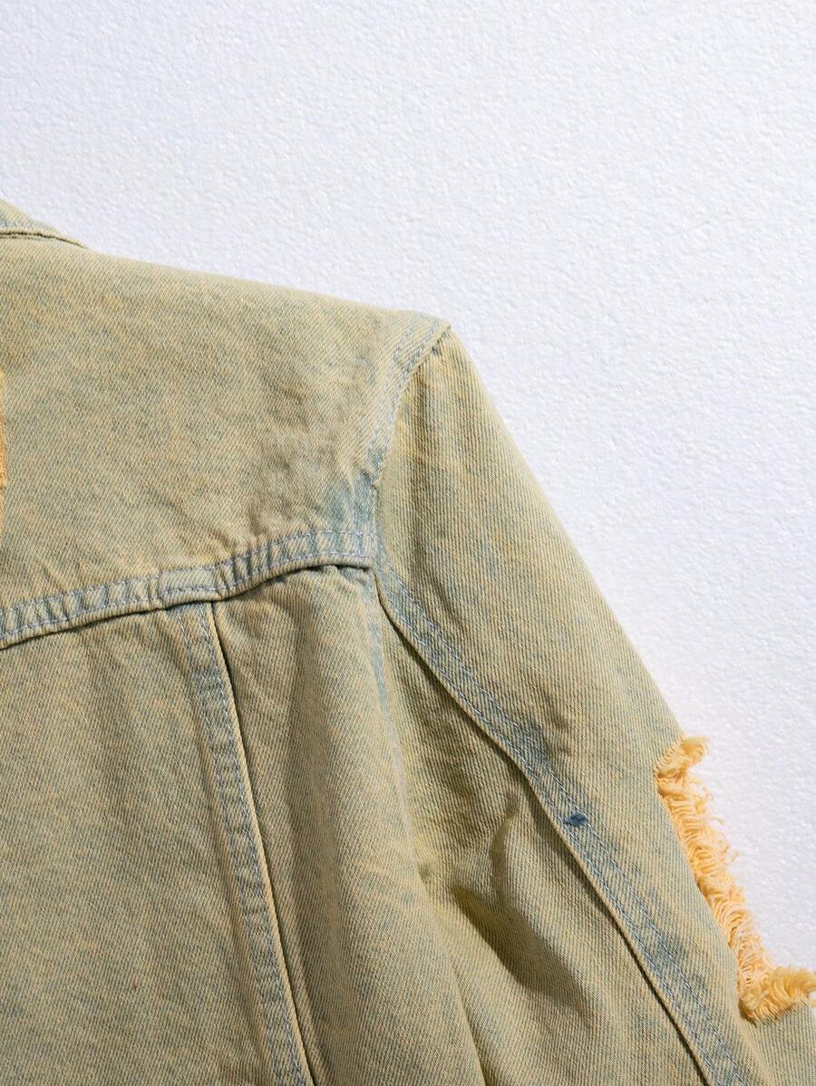 Manfinity Homme Men's Casual Distressed Denim Single Breasted Jacket, Autumn