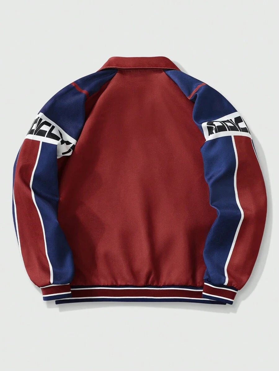 ROMWE MEN Prep Men's Simple Fashionable Casual Rave Jacket, Football Style, Fall