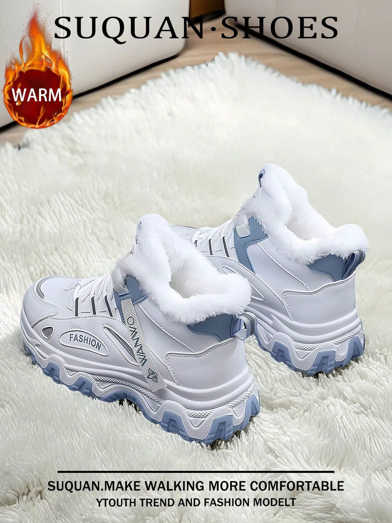 1 Pair Women's Thick Snow Boots, 2024 Winter New Arrival Padded Student Thick Bottom Comfort Warm Lining Increased Height Snow Boots, Ladies Multipurpose Fashion Flat Shoes, Non-Slip Rubber Sole Casual Sneakers, Suitable For Daily Wear, Walking, Working,