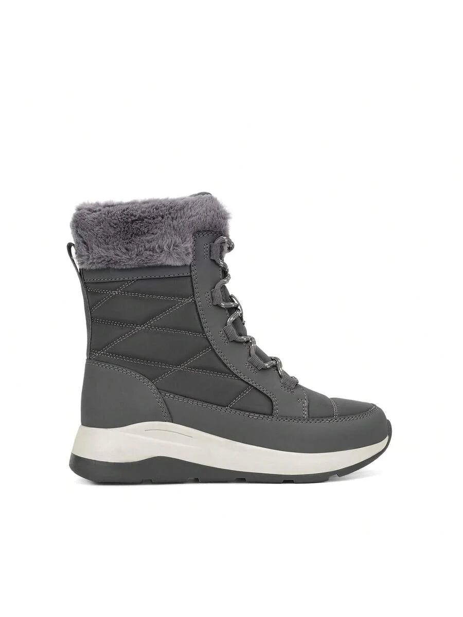 Women's Platform Leather Snow Boots Lace-Up Waterproof Splash-Proof Mid-Boots Faux Fur Flannel Collar Warm Non-Slip Outdoor Black Winter Boots