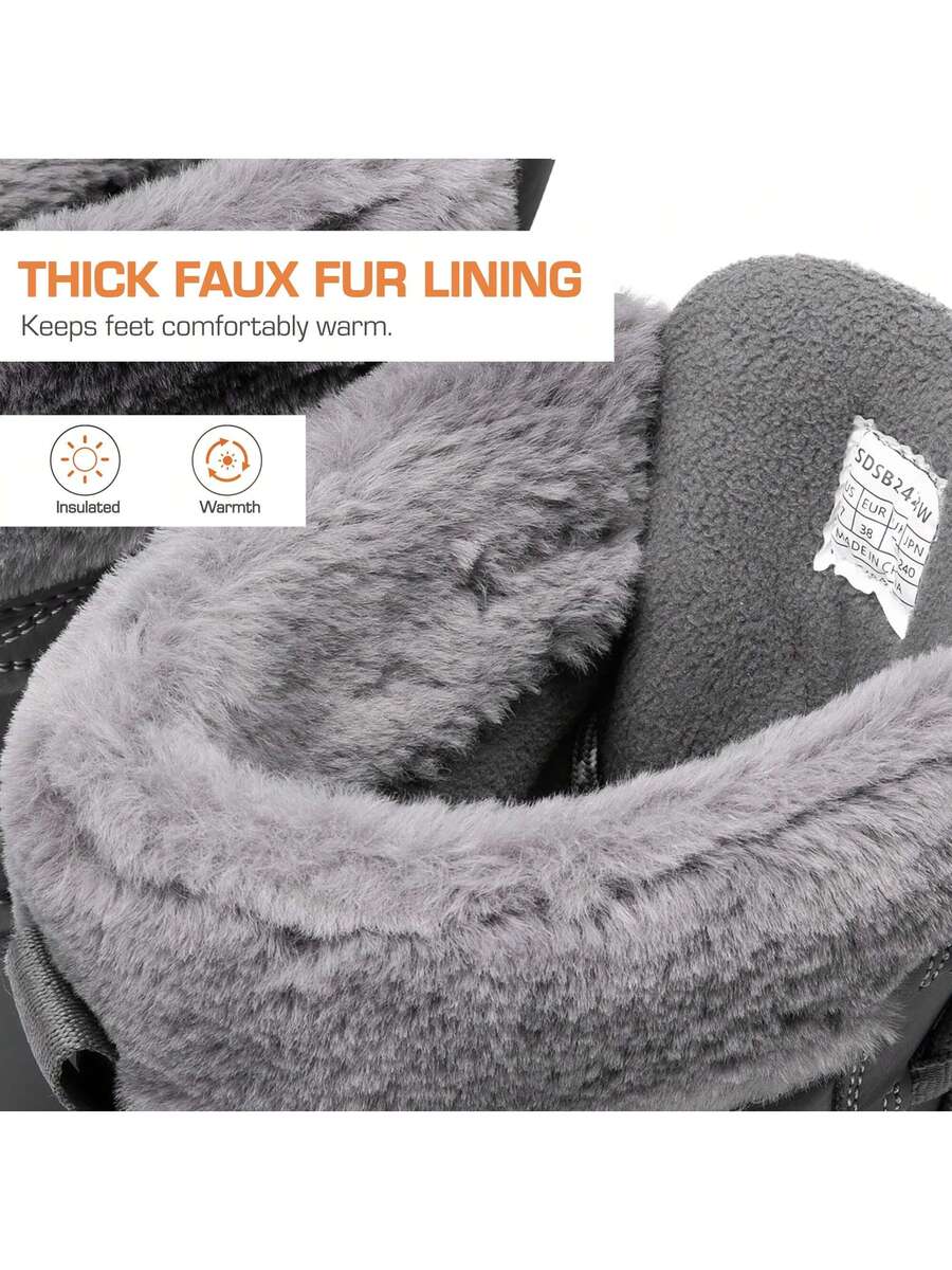 Women's Platform Leather Snow Boots Lace-Up Waterproof Splash-Proof Mid-Boots Faux Fur Flannel Collar Warm Non-Slip Outdoor Black Winter Boots