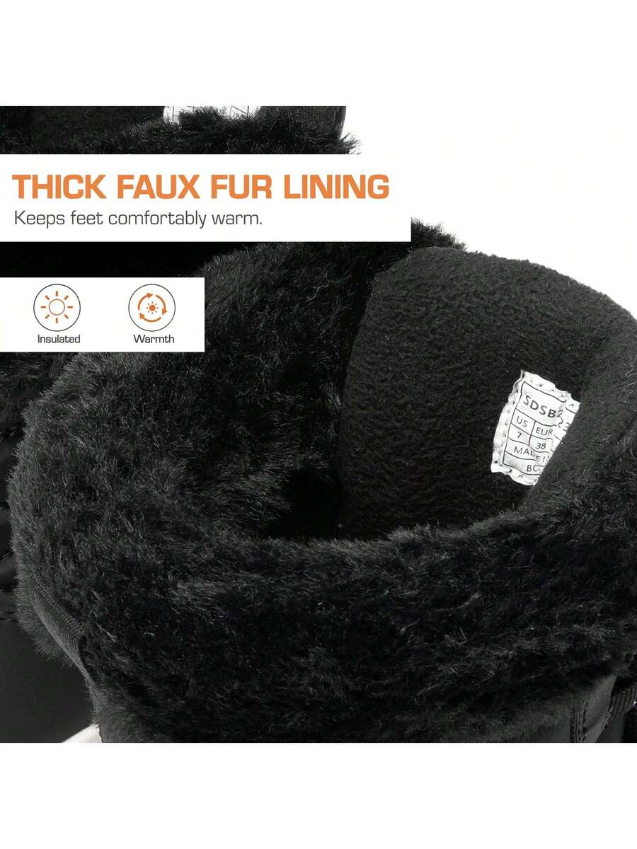 Women's Platform Leather Snow Boots Lace-Up Waterproof Splash-Proof Mid-Boots Faux Fur Flannel Collar Warm Non-Slip Outdoor Black Winter Boots