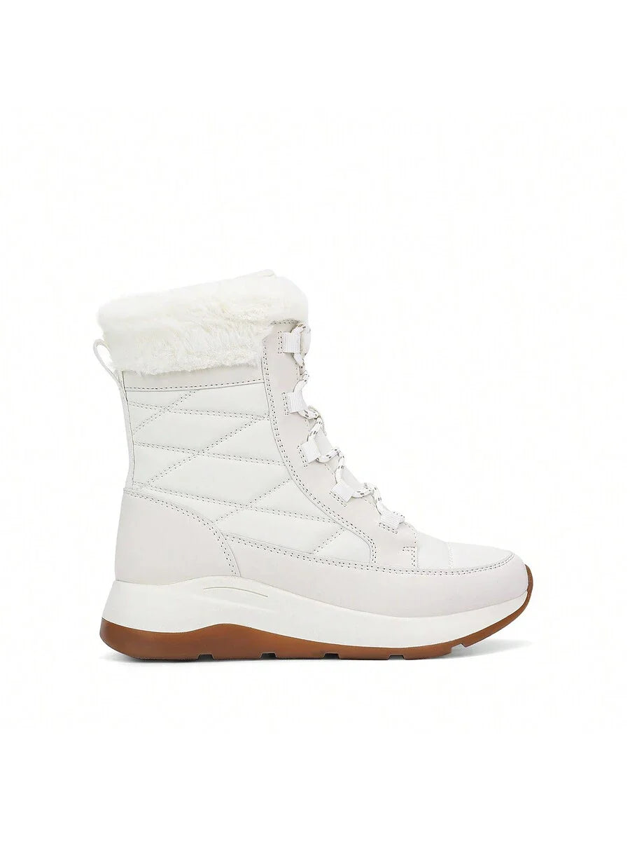 Women's Platform Leather Snow Boots Lace-Up Waterproof Splash-Proof Mid-Boots Faux Fur Flannel Collar Warm Non-Slip Outdoor Black Winter Boots