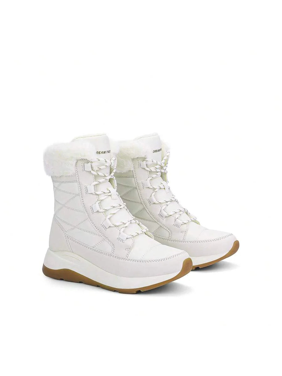 Women's Platform Leather Snow Boots Lace-Up Waterproof Splash-Proof Mid-Boots Faux Fur Flannel Collar Warm Non-Slip Outdoor Black Winter Boots