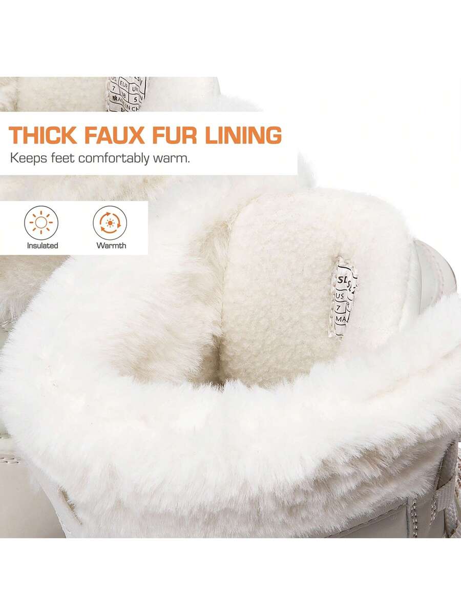Women's Platform Leather Snow Boots Lace-Up Waterproof Splash-Proof Mid-Boots Faux Fur Flannel Collar Warm Non-Slip Outdoor Black Winter Boots