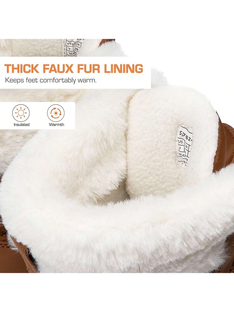 Women's Platform Leather Snow Boots Lace-Up Waterproof Splash-Proof Mid-Boots Faux Fur Flannel Collar Warm Non-Slip Outdoor Black Winter Boots