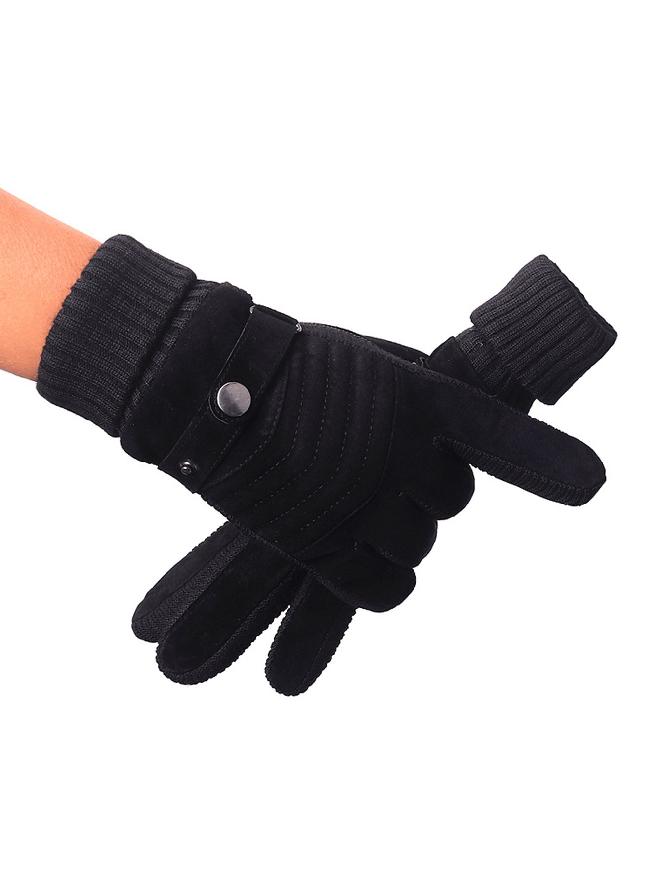 Men's Warm Thermal Lined Cycling Gloves, Winter Warmth, Thick PU Leather And Fur, Suitable For Motorcycle And Mountain Sports, Winter Hand Warmers