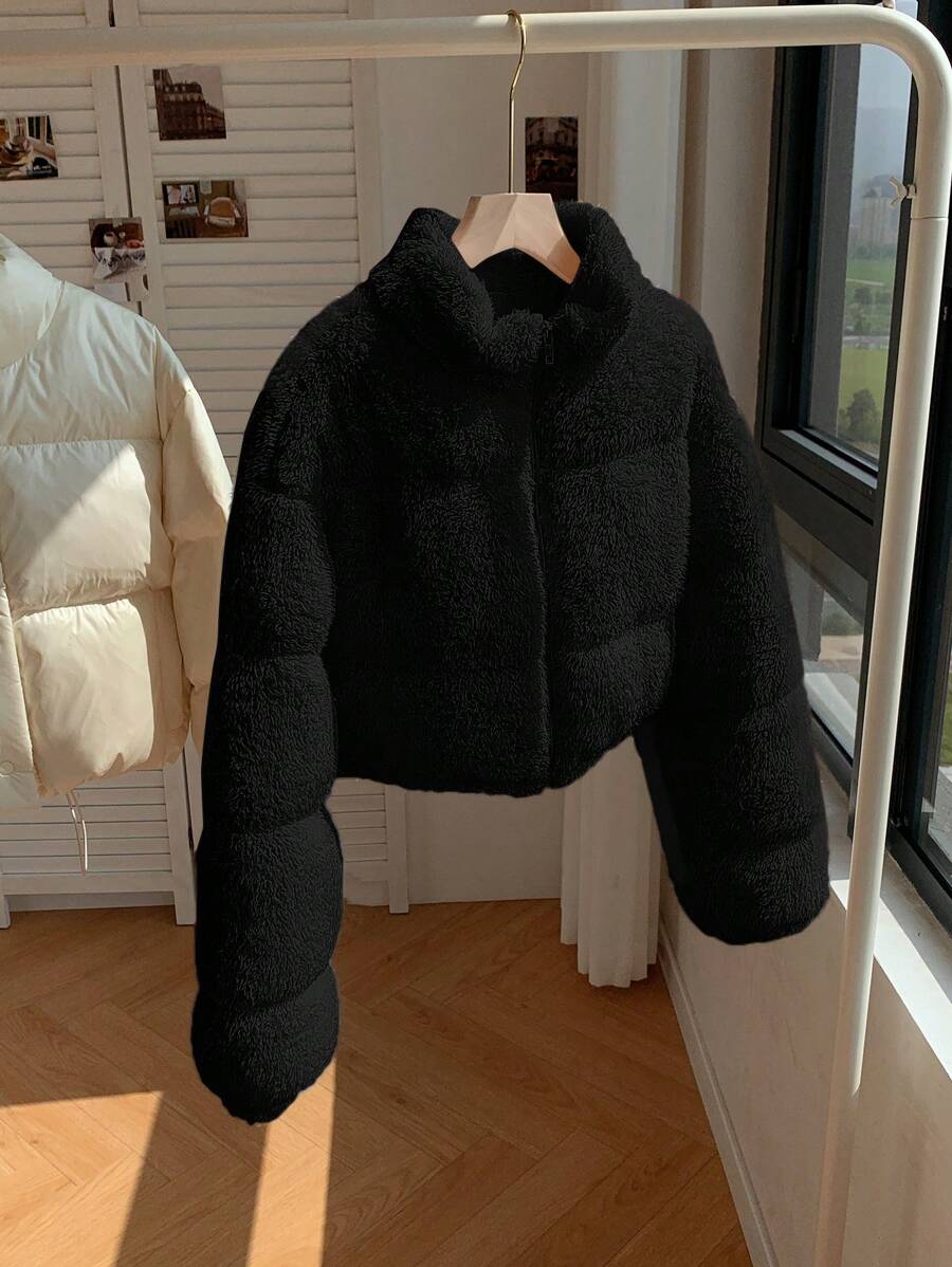 Comfortcana Women's Casual Light Gray Faux Wool Short Padded Coat In Fall/Winter
