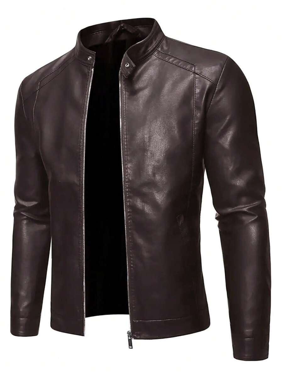 Men's Casual Vintage Motorcycle Leather Jacket, Spring And Autumn Style,Fleece