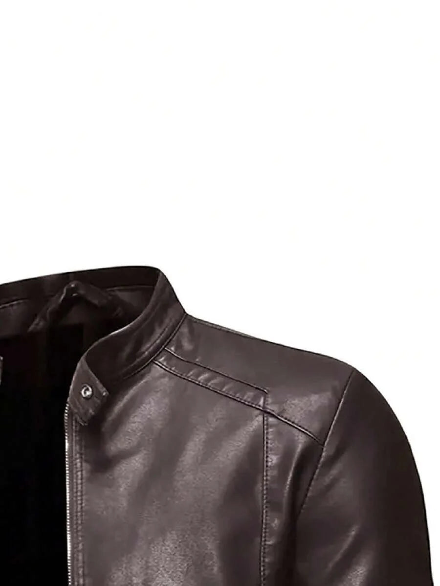 Men's Casual Vintage Motorcycle Leather Jacket, Spring And Autumn Style,Fleece