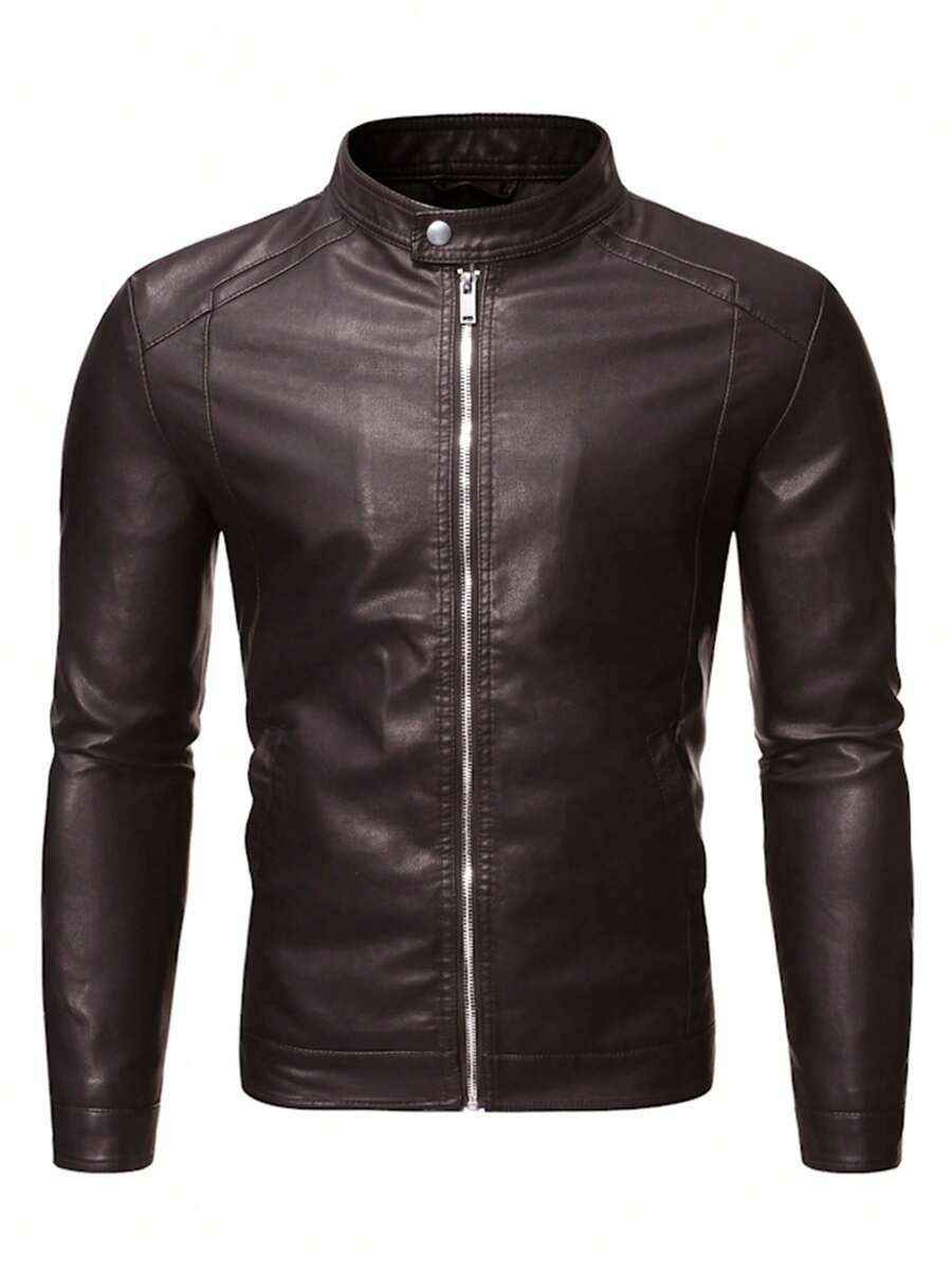 Men's Casual Vintage Motorcycle Leather Jacket, Spring And Autumn Style,Fleece