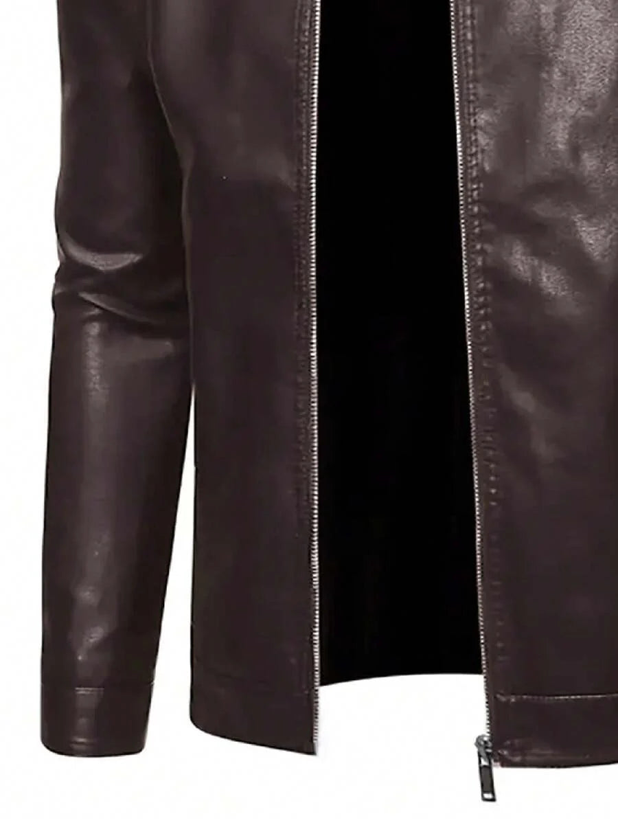Men's Casual Vintage Motorcycle Leather Jacket, Spring And Autumn Style,Fleece