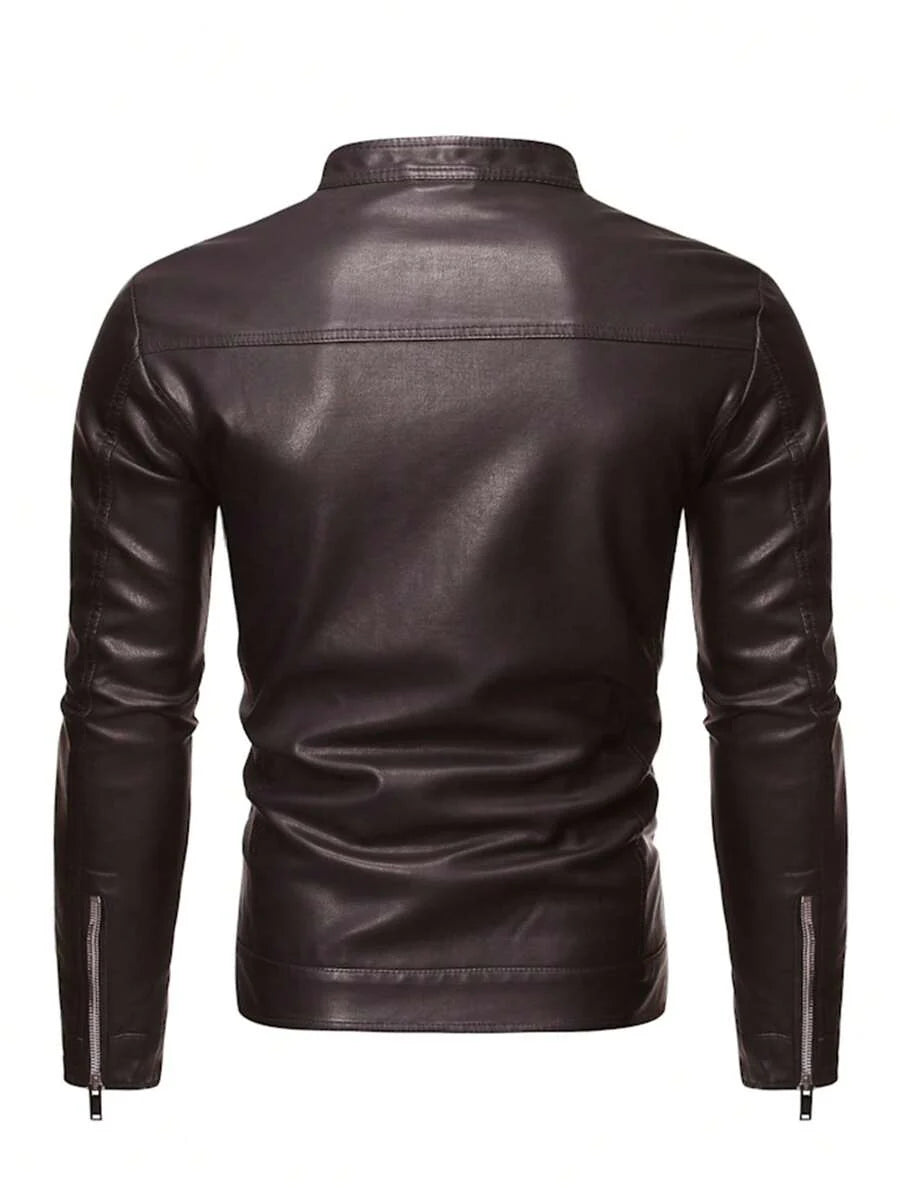 Men's Casual Vintage Motorcycle Leather Jacket, Spring And Autumn Style,Fleece