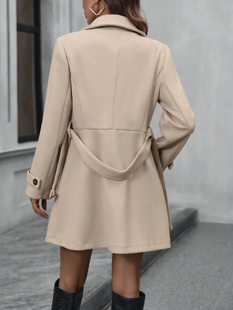 EMERY ROSE Women's Lapel Double-Breasted Long Sleeve Woolen Overcoat Fall Winter Cloth For Women