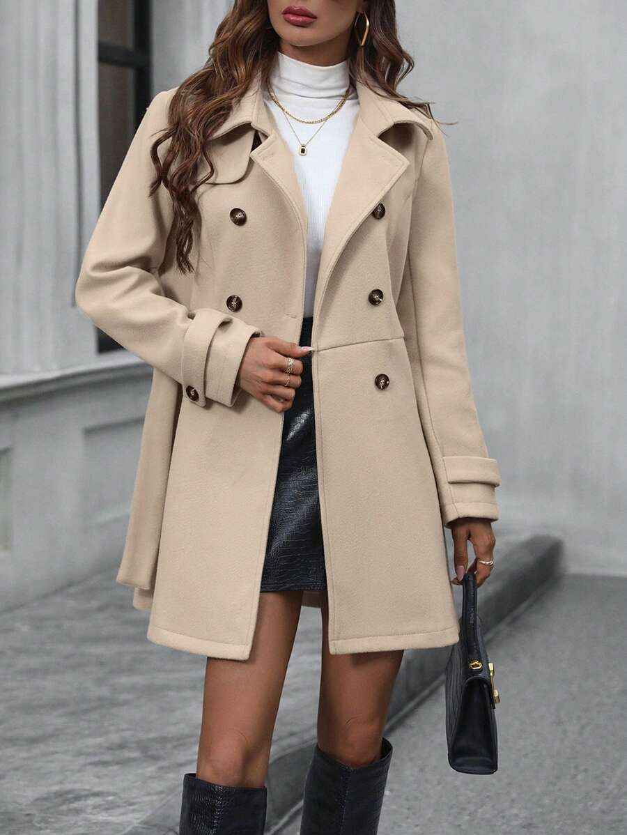 EMERY ROSE Women's Lapel Double-Breasted Long Sleeve Woolen Overcoat Fall Winter Cloth For Women