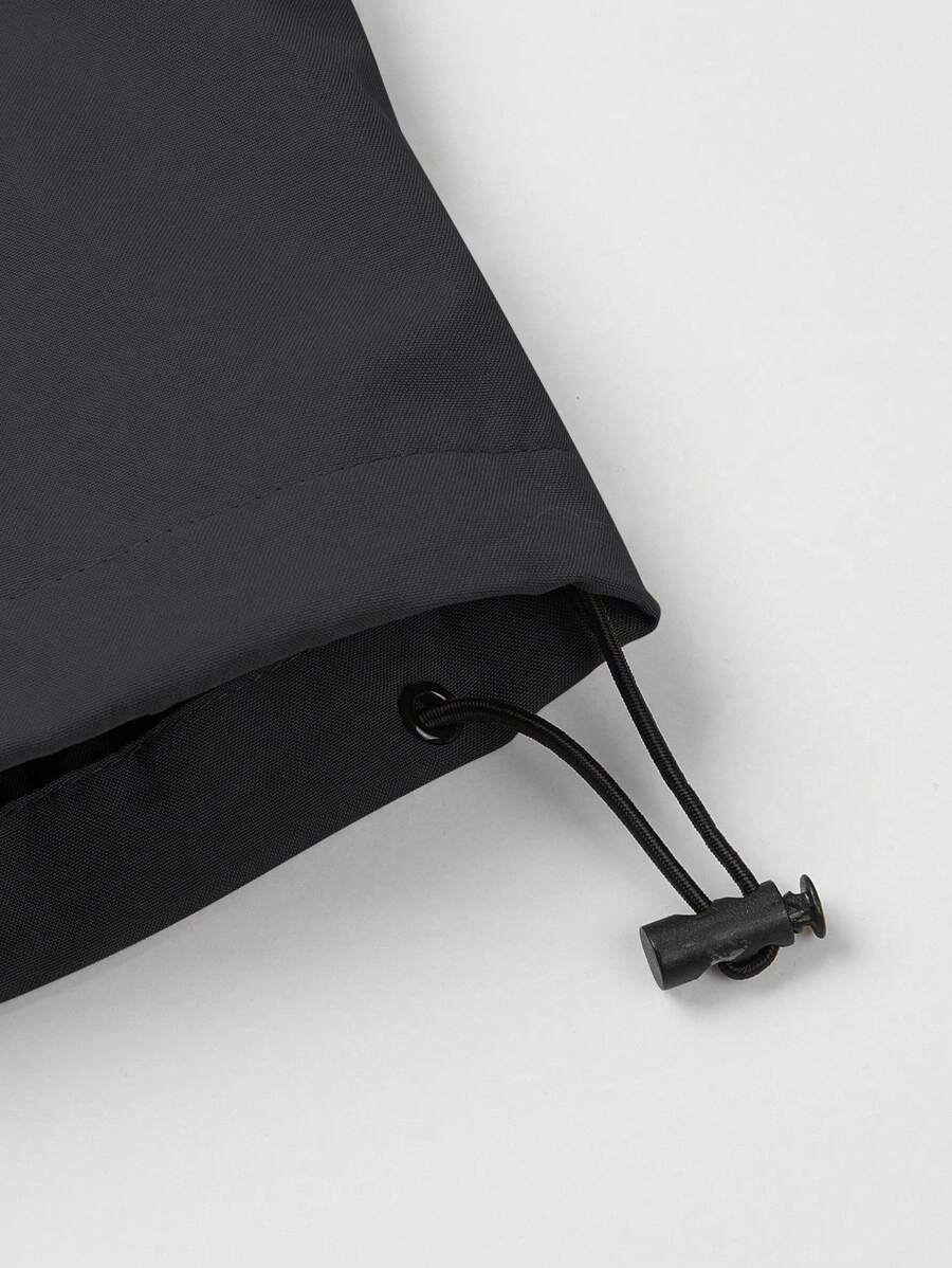 Manfinity Homme Loose Fit Men's Two Tone Letter Graphic Drawstring Hooded Outdoor Windbreaker Jacket, For Fall
