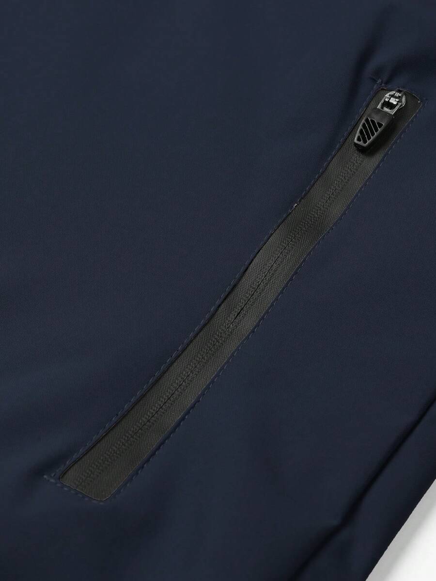 Men's Drawstring Hooded Waterproof Casual Versatile Zip Pocket Windbreaker Jacket, Suitable For Daily Wear
