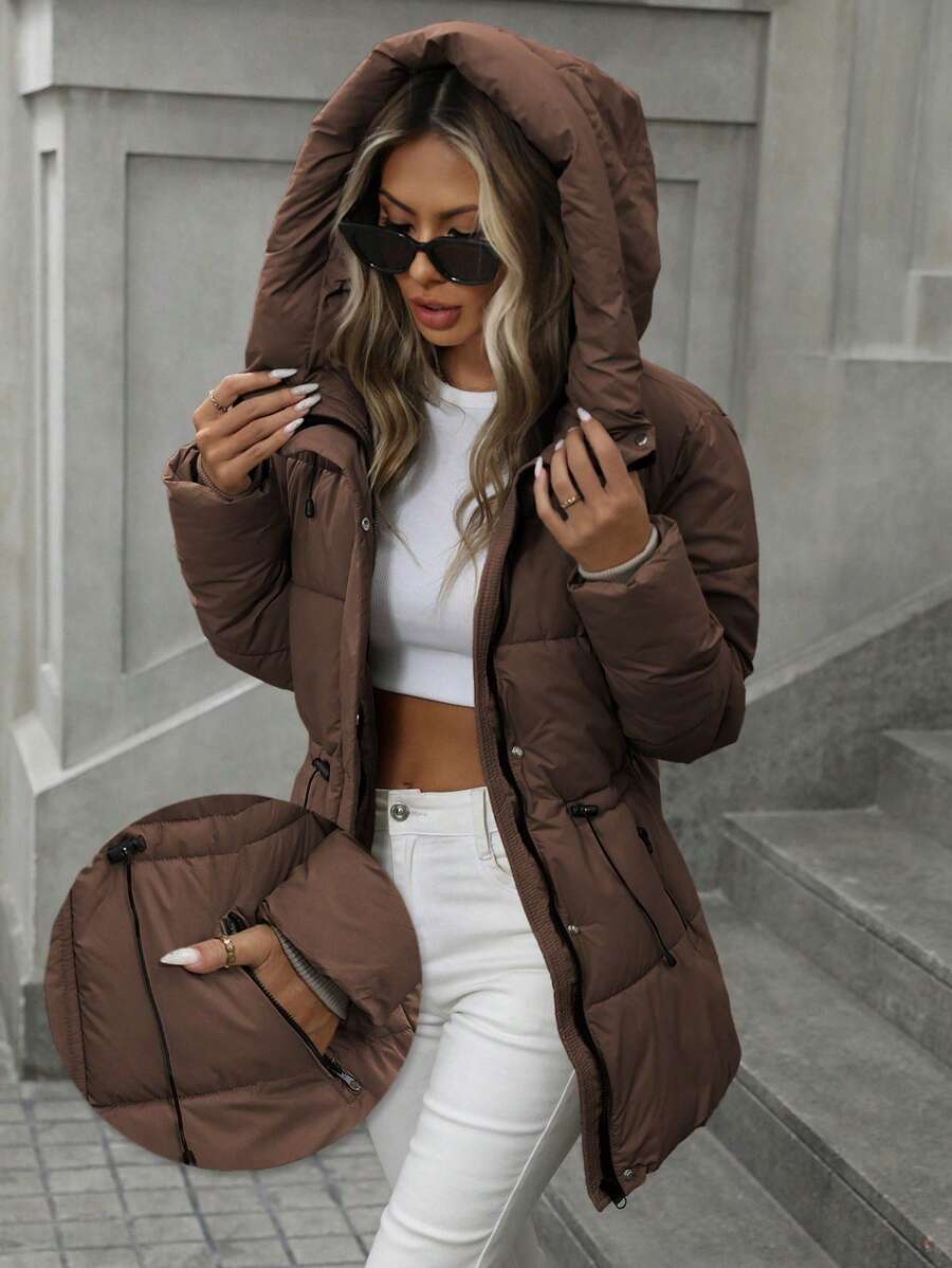 Aveloria Modichic Fashionable Casual Adjustable Waist Quilted Hooded Padded Padded Coat Clothes Winter  Fall Cloth For Women