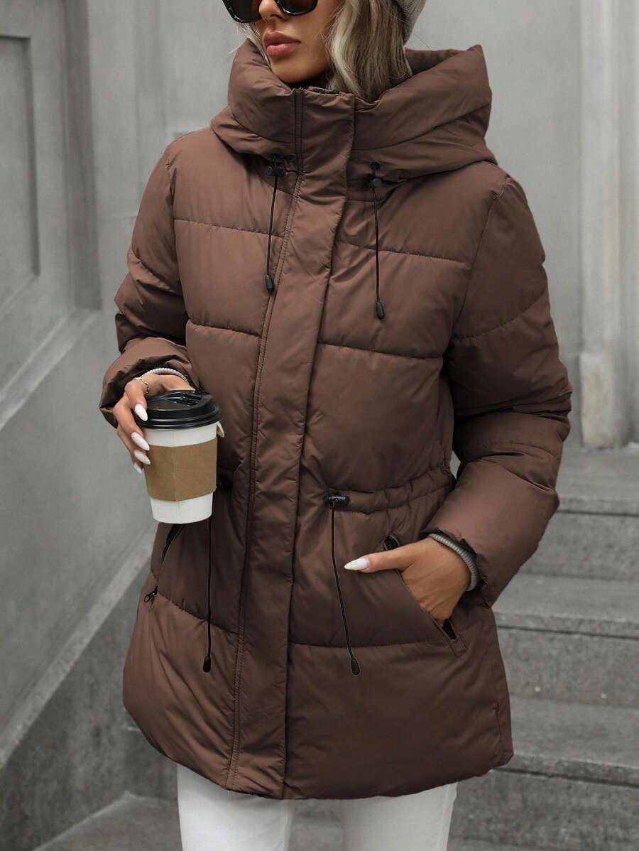 Aveloria Modichic Fashionable Casual Adjustable Waist Quilted Hooded Padded Padded Coat Clothes Winter  Fall Cloth For Women