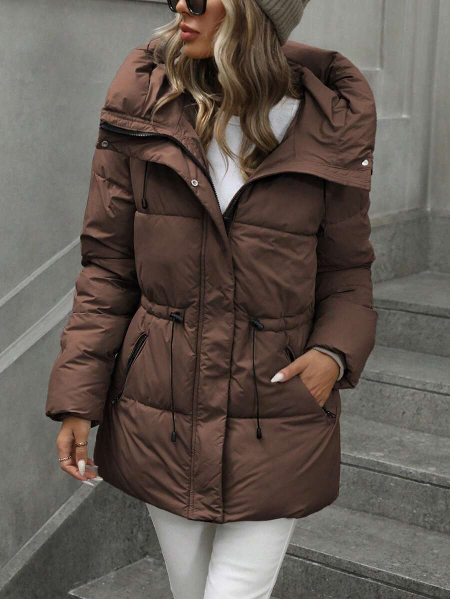Aveloria Modichic Fashionable Casual Adjustable Waist Quilted Hooded Padded Padded Coat Clothes Winter  Fall Cloth For Women