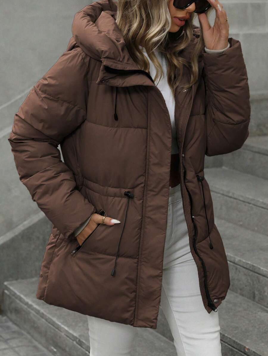Aveloria Modichic Fashionable Casual Adjustable Waist Quilted Hooded Padded Padded Coat Clothes Winter  Fall Cloth For Women