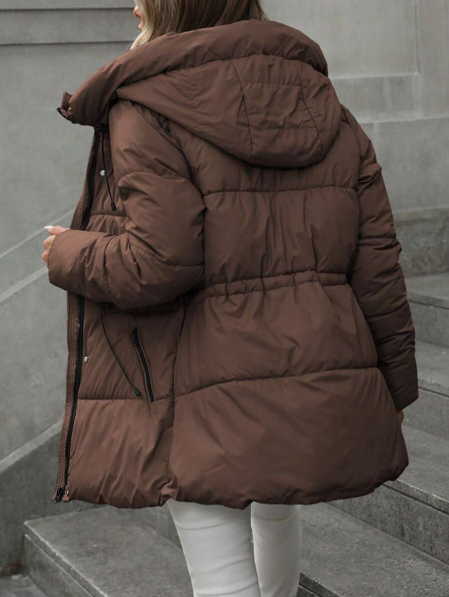 Aveloria Modichic Fashionable Casual Adjustable Waist Quilted Hooded Padded Padded Coat Clothes Winter  Fall Cloth For Women