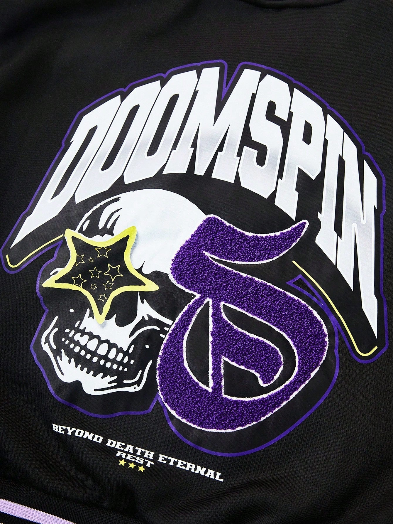 PAVTROS Manfinity Streetrush Men's Youthful Streetwear INS Black And Purple Color Scheme Skull Gothic Font 3D Embroidery Multi-Element Printed Baseball Collar Jacket , Fall And Winter Men Rapper Going Out Fashion Graphic Baseball Long Sleeve Rave Color B