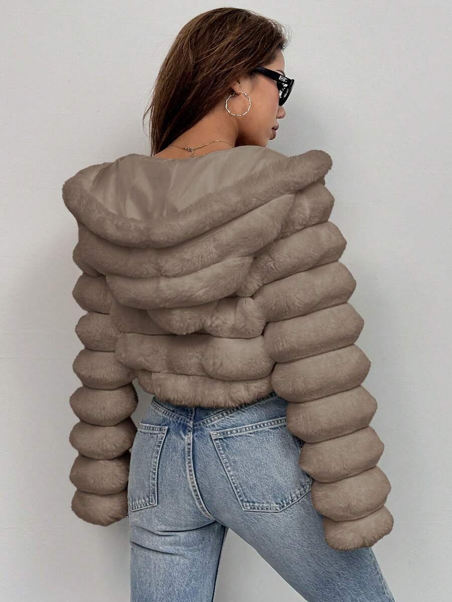 Comfortcana Women's Fashion Street Zip-Up Hooded Faux Fur Jacket, Winter Brown Zip Up Winter Winter Clothes Jacket Halloween Christmas,Winter Clothes For Women