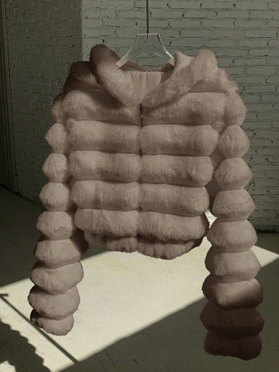 Comfortcana Women's Fashion Street Zip-Up Hooded Faux Fur Jacket, Winter Brown Zip Up Winter Winter Clothes Jacket Halloween Christmas,Winter Clothes For Women