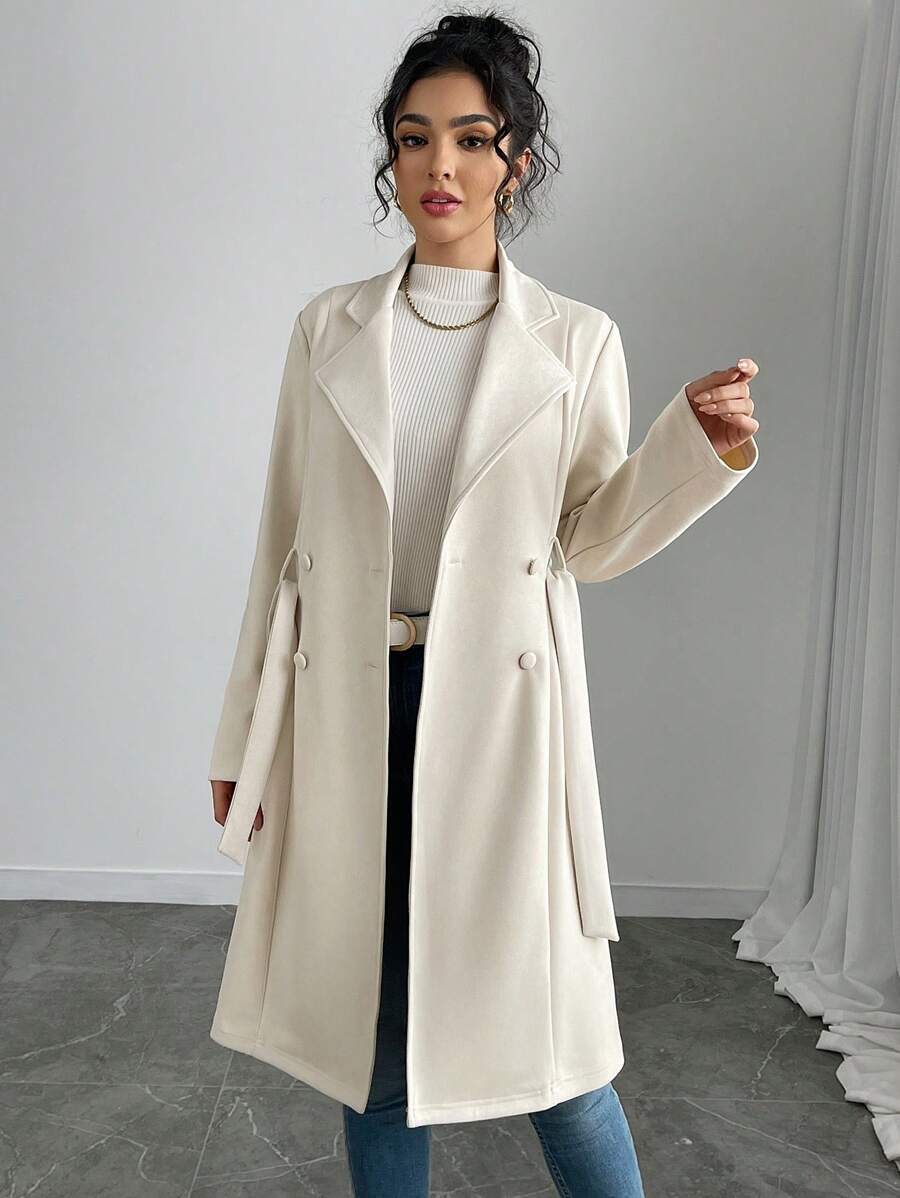 RosyDaze Women's Solid Color Faux Suede Double-Breasted Side Pocket Regular Jacket Fall Winter Cloth For Women