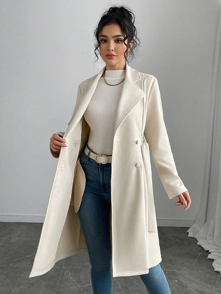 RosyDaze Women's Solid Color Faux Suede Double-Breasted Side Pocket Regular Jacket Fall Winter Cloth For Women