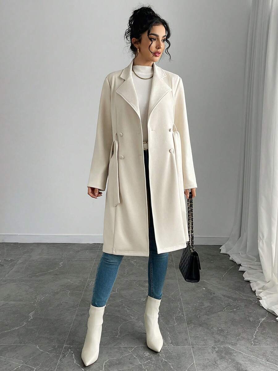 RosyDaze Women's Solid Color Faux Suede Double-Breasted Side Pocket Regular Jacket Fall Winter Cloth For Women