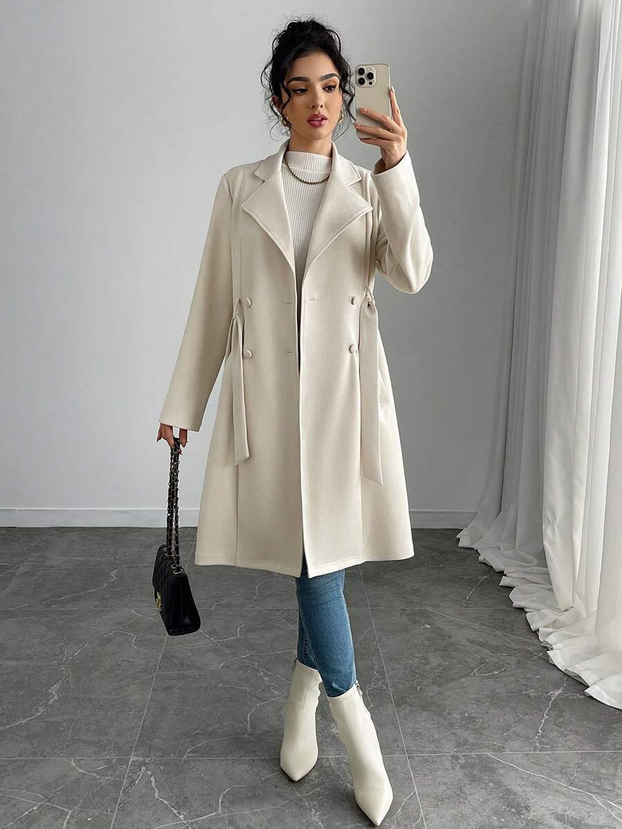 RosyDaze Women's Solid Color Faux Suede Double-Breasted Side Pocket Regular Jacket Fall Winter Cloth For Women