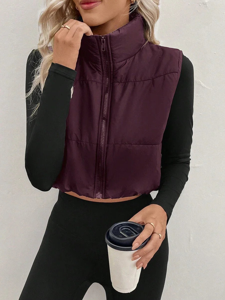 LUNE Women's Casual Warm Zip-Up Cotton Padded Vest For Winter Clothes