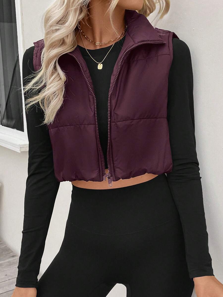 LUNE Women's Casual Warm Zip-Up Cotton Padded Vest For Winter Clothes