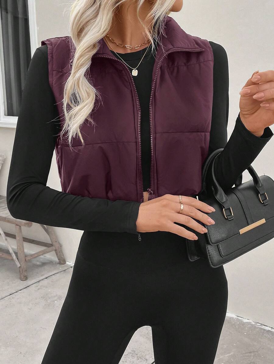 LUNE Women's Casual Warm Zip-Up Cotton Padded Vest For Winter Clothes