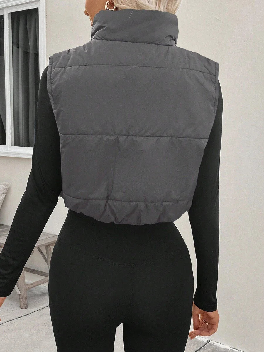 LUNE Women's Casual Warm Zip-Up Cotton Padded Vest For Winter Clothes
