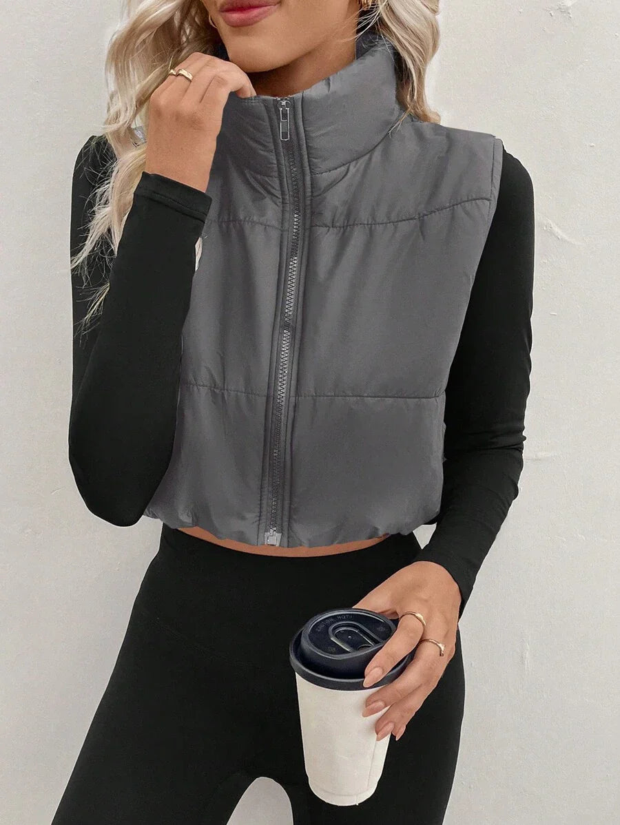 LUNE Women's Casual Warm Zip-Up Cotton Padded Vest For Winter Clothes