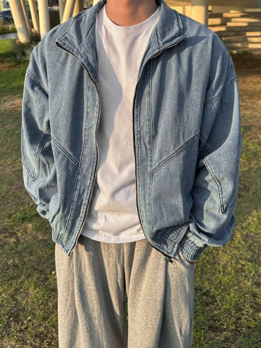 DAZY Men's Solid Color Blue Denim Jacket For Autumn