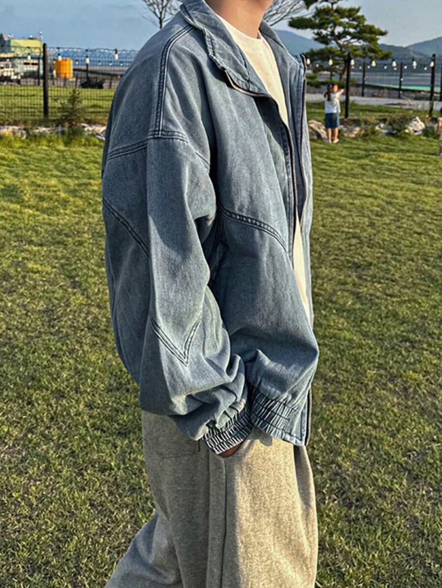 DAZY Men's Solid Color Blue Denim Jacket For Autumn