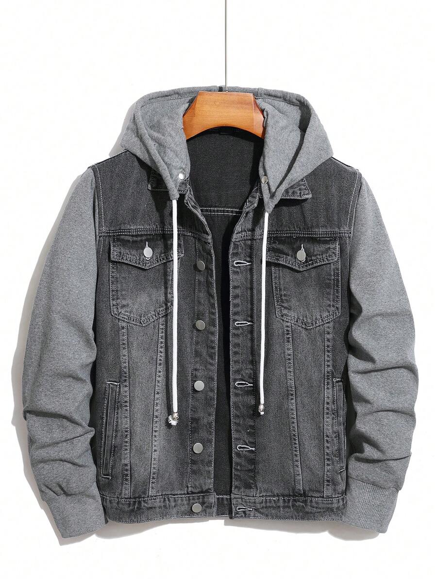 GALLERY FADE Men's Button Front Long Sleeve Pocket Casual Denim Hoodie Jacket, For Fall