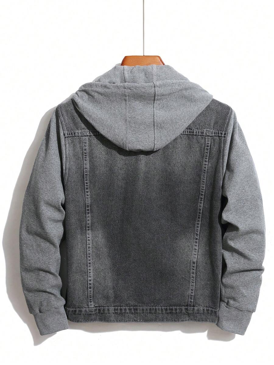 GALLERY FADE Men's Button Front Long Sleeve Pocket Casual Denim Hoodie Jacket, For Fall